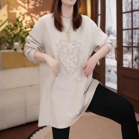 FA52377# 休闲百搭中长款上衣秋冬德绒磨毛内搭大码宽松保暖打底衫  服裝批發女裝批發服飾貨源