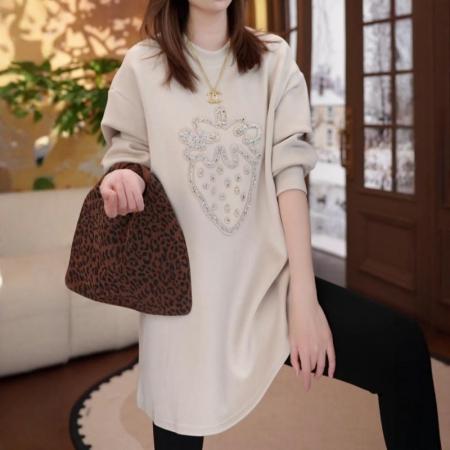 FA52377# 休闲百搭中长款上衣秋冬德绒磨毛内搭大码宽松保暖打底衫  服裝批發女裝批發服飾貨源