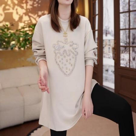 FA52377# 休闲百搭中长款上衣秋冬德绒磨毛内搭大码宽松保暖打底衫  服裝批發女裝批發服飾貨源