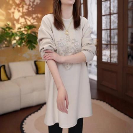 FA52377# 休闲百搭中长款上衣秋冬德绒磨毛内搭大码宽松保暖打底衫  服裝批發女裝批發服飾貨源