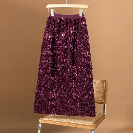 FA52396# 大码秋冬款女装新款韩闪闪亮片设计松紧高级高腰宽松半身裙  服裝批發女裝批發服飾貨源