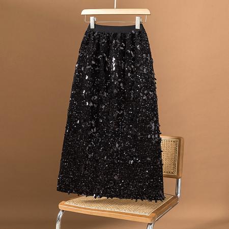 FA52396# 大码秋冬款女装新款韩闪闪亮片设计松紧高级高腰宽松半身裙  服裝批發女裝批發服飾貨源