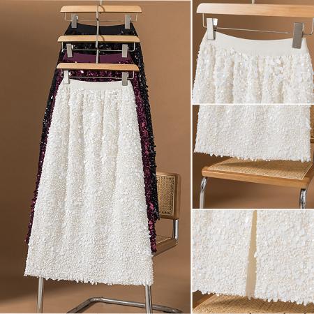 FA52396# 大码秋冬款女装新款韩闪闪亮片设计松紧高级高腰宽松半身裙  服裝批發女裝批發服飾貨源