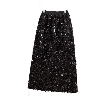 FA52396# 大码秋冬款女装新款韩闪闪亮片设计松紧高级高腰宽松半身裙  服裝批發女裝批發服飾貨源