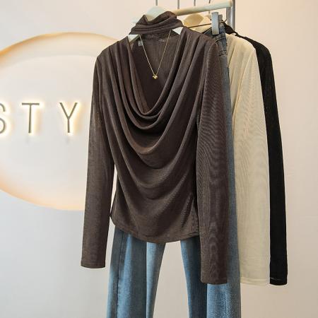 FA52398# 大码女装秋冬季新款韩版优雅慵懒质假两件荡领设计感百搭气质  服裝批發女裝批發服飾貨源