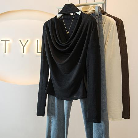 FA52398# 大码女装秋冬季新款韩版优雅慵懒质假两件荡领设计感百搭气质  服裝批發女裝批發服飾貨源