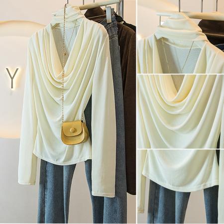 FA52398# 大码女装秋冬季新款韩版优雅慵懒质假两件荡领设计感百搭气质  服裝批發女裝批發服飾貨源