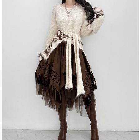 FA52407# 春季新款披肩两件套针织衫+不规则半身裙套装  服裝批發女裝批發服飾貨源