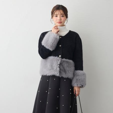 FA52411# 毛绒绒拼接毛衣开衫女冬季款小香风长袖舒适百搭外套  服裝批發女裝批發服飾貨源