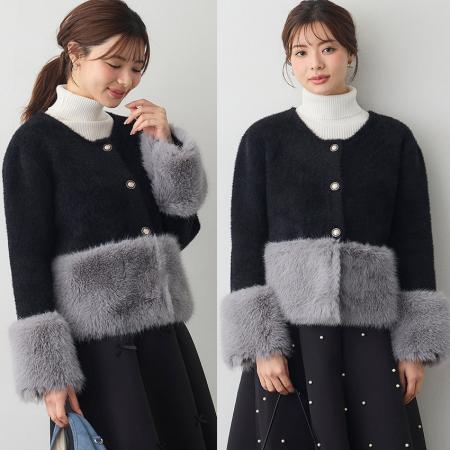 FA52411# 毛绒绒拼接毛衣开衫女冬季款小香风长袖舒适百搭外套  服裝批發女裝批發服飾貨源