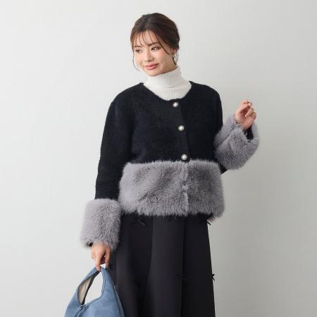 FA52411# 毛绒绒拼接毛衣开衫女冬季款小香风长袖舒适百搭外套  服裝批發女裝批發服飾貨源