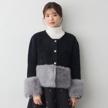 FA52411# 毛绒绒拼接毛衣开衫女冬季款小香风长袖舒适百搭外套  服裝批發女裝批發服飾貨源