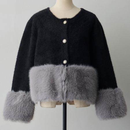FA52411# 毛绒绒拼接毛衣开衫女冬季款小香风长袖舒适百搭外套  服裝批發女裝批發服飾貨源
