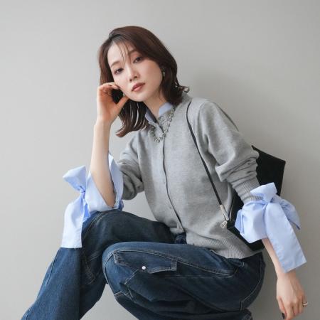 FA52412# 春季新款蝴蝶结拼接女针织上衣减龄女气质假两件毛衣  服裝批發女裝批發服飾貨源