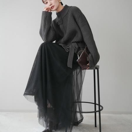 FA52418# 新款半高领女套头厚毛衣+大摆半身长裙两件套套装  服裝批發女裝批發服飾貨源