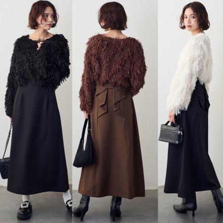 FA52421# 新款毛毛宽松套头衫+蝴蝶结长裙两件套套装  服裝批發女裝批發服飾貨源