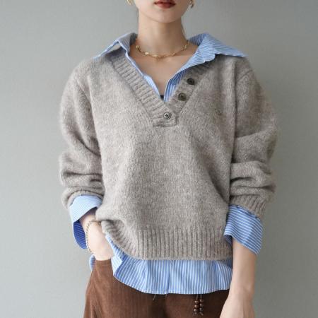 FA52422# 假两件条纹拼接毛衣春秋冬韩系洋气简约慵懒百搭针织衫女  服裝批發女裝批發服飾貨源