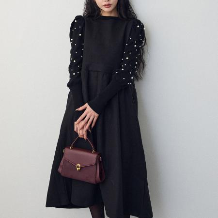 FA52426# 两穿蝴蝶结女毛呢背心长裙  服裝批發女裝批發服飾貨源