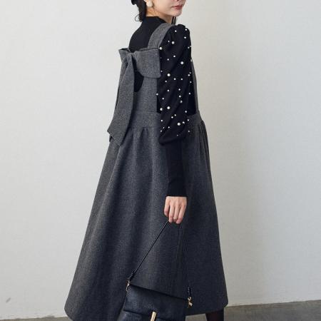 FA52426# 两穿蝴蝶结女毛呢背心长裙  服裝批發女裝批發服飾貨源