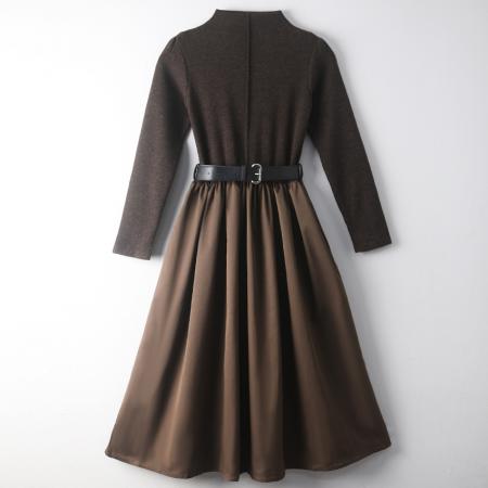 FA52429# 保暖厚优雅长袖连衣裙子女秋装新款气质长裙叠穿厚长裙  服裝批發女裝批發服飾貨源