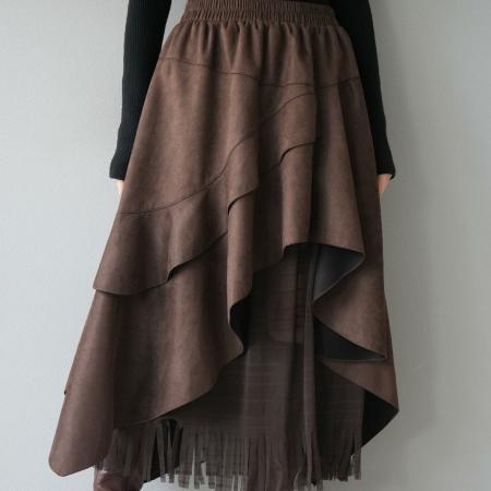 FA52432# 秋冬女高档半身裙新款时尚高腰不规则流苏中长裙女半身长裙  服裝批發女裝批發服飾貨源