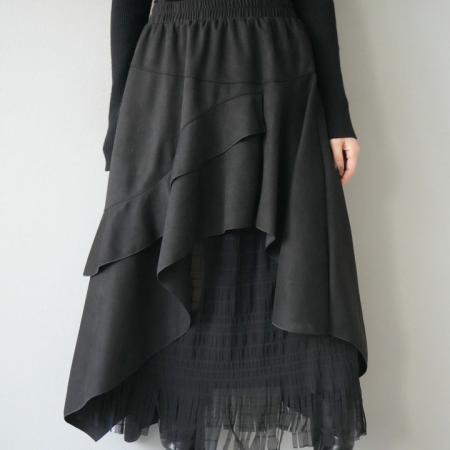 FA52432# 秋冬女高档半身裙新款时尚高腰不规则流苏中长裙女半身长裙  服裝批發女裝批發服飾貨源