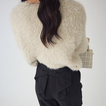 FA52434# 新款小个子V领女亮丝针织衫+蝴蝶结女休闲裤两件套套装  服裝批發女裝批發服飾貨源