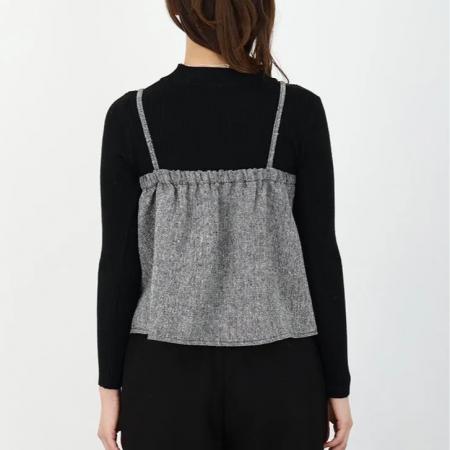 FA52435# 春秋黑色半高领打底毛衣+毛呢显瘦马夹吊带叠穿两件套套装  服裝批發女裝批發服飾貨源