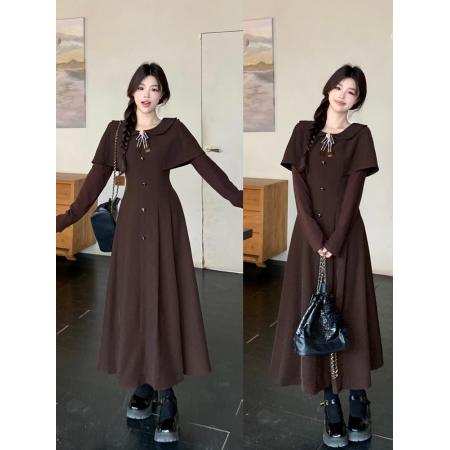 韩系复古斗篷披肩连衣裙女春秋胖...