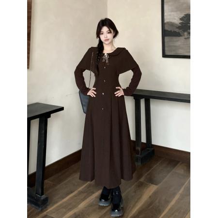 FA52440# 韩系复古斗篷披肩连衣裙女春秋胖mm学院风高级感显瘦长裙子