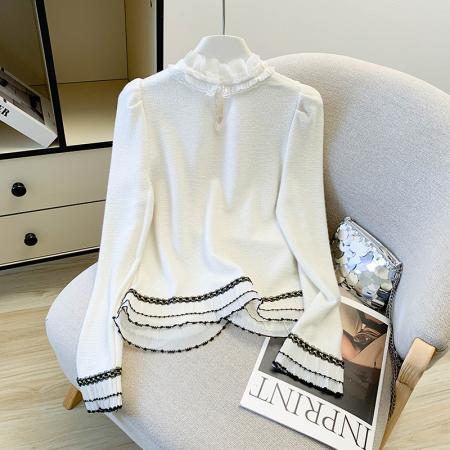 FA52442# 法式宫廷风蕾丝花边针织衬衫秋冬新款气质长袖上衣