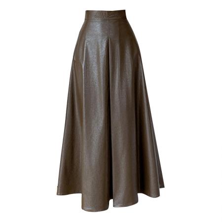 FA52448# a字伞裙半身裙女秋冬大摆皮裙高腰中长裙遮胯pu皮长裙子
