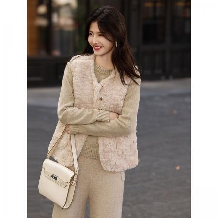 百搭减龄外穿小香风冬季时尚气质仿羊羔毛毛绒马甲外套