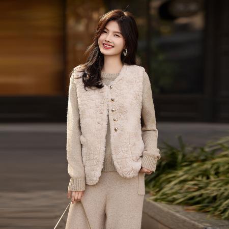 百搭减龄外穿小香风冬季时尚气质仿羊羔毛毛绒马甲外套