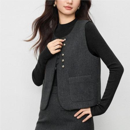 秋冬新款烫银闪片马夹上衣女百搭宽松背心无袖开衫马甲外套女