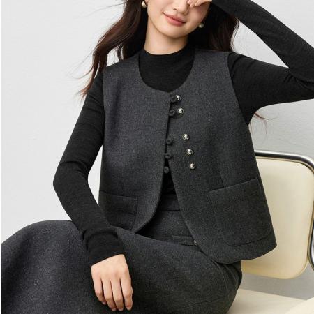 秋冬新款烫银闪片马夹上衣女百搭宽松背心无袖开衫马甲外套女