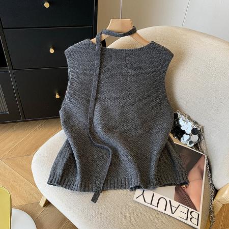 FA52453# 高端南油女装法式立体花朵v领针织马甲秋款叠穿无袖马夹上衣