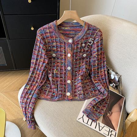 法式女神范彩色编织针织开衫秋冬优雅百搭气质减龄长袖短外套