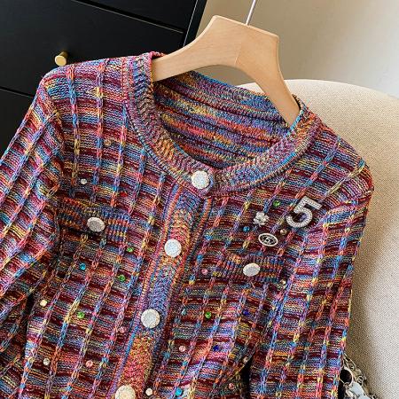 FA52454# 法式女神范彩色编织针织开衫秋冬优雅百搭气质减龄长袖短外套
