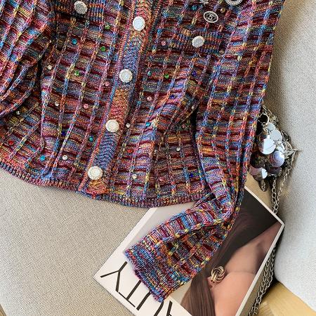 FA52454# 法式女神范彩色编织针织开衫秋冬优雅百搭气质减龄长袖短外套