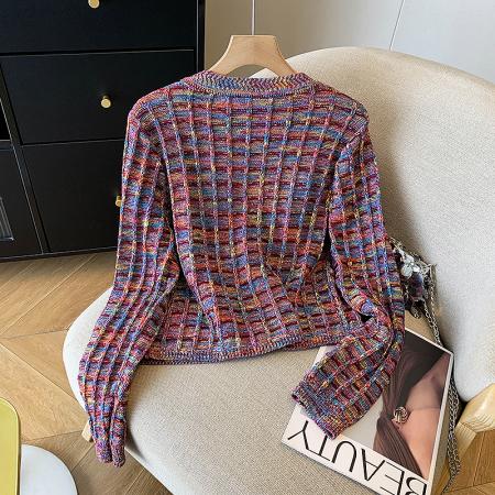FA52454# 法式女神范彩色编织针织开衫秋冬优雅百搭气质减龄长袖短外套