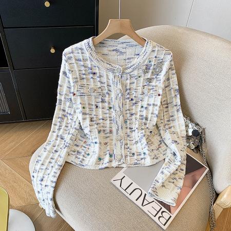 FA52454# 法式女神范彩色编织针织开衫秋冬优雅百搭气质减龄长袖短外套