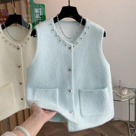 重工钉珠小香风气质针织背心马甲女秋冬高级感叠穿马夹上衣