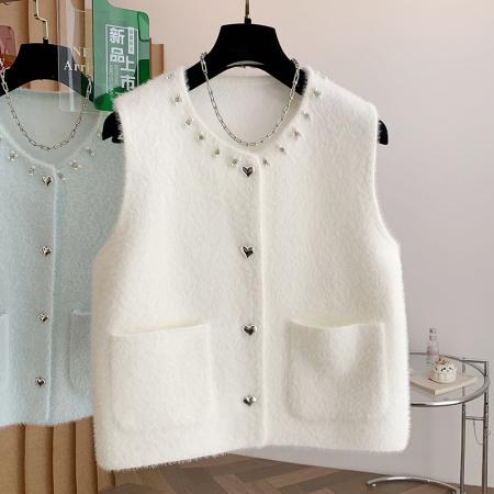 重工钉珠小香风气质针织背心马甲女秋冬高级感叠穿马夹上衣