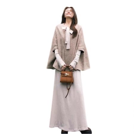 FA52456# 秋冬减龄气质连衣裙+韩版小香风斗篷呢子外套