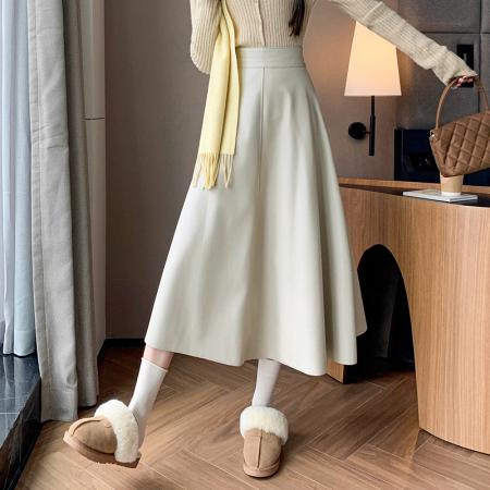 a字伞裙半身裙女秋冬大摆皮裙高腰中长裙遮胯pu皮长裙子