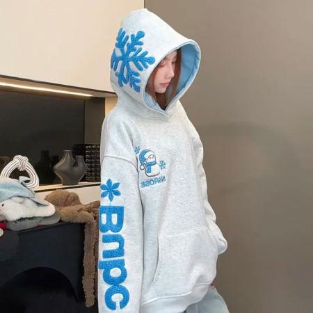 FA52460# 原版刺绣薄款华棉纯棉复合雪花圣诞卫衣情侣