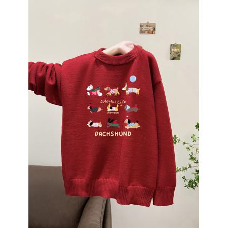 FA52462# 毛衣印花秋冬宽松针织男女情侣同款