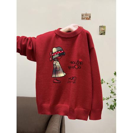 FA52463# 毛衣印花秋冬宽松针织男女情侣同款