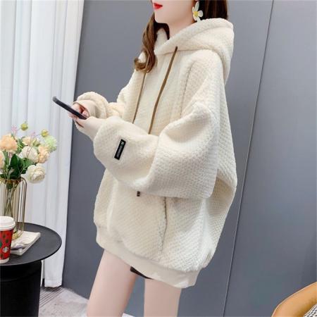 FA52464# 菠萝格复合真超秋冬季新款加绒加厚洋气连帽卫衣外套